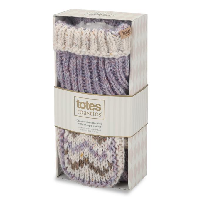 totes toasties® Ladies Sherpa Lined Chunky Knit Bootie Purple / Oat Mix Extra Image 1